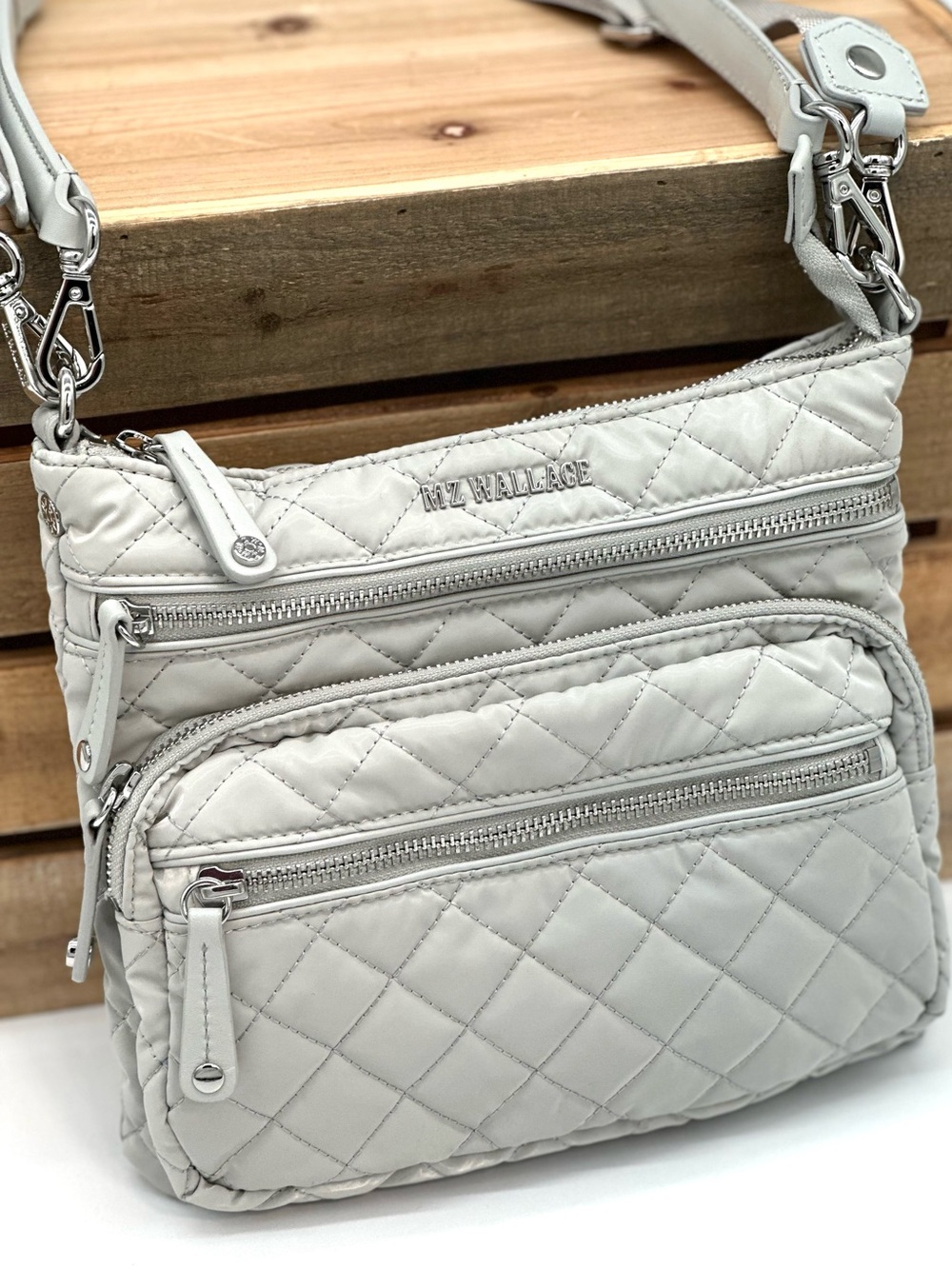 EUC MZ Wallace Downtown Small Crosby Quilted Crossbody In Oyster Metallic - Picture 5 of 16